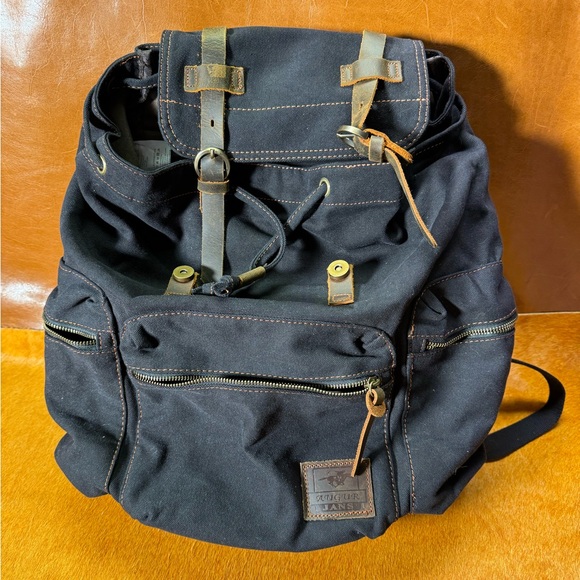 Augur Jeans drawstring backpack Augur Strauss & Co Brown Canvas Leather Strap Backpack  main image 2
